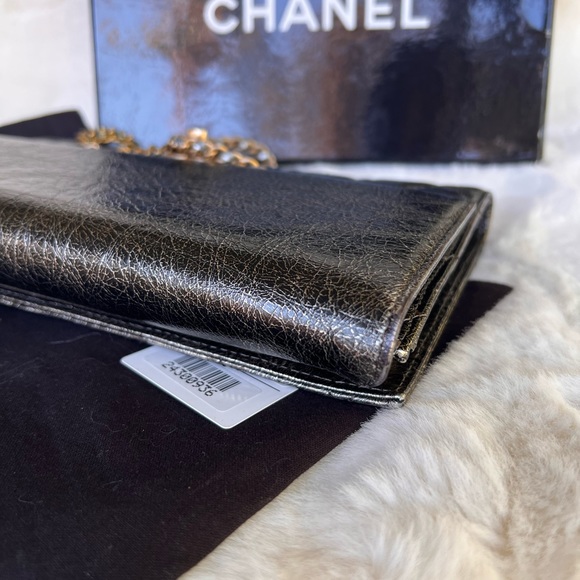 🔥RARE CHANEL METALIC CRACKLED CHAIN CLUTCH,CROSSBODY BAG - Picture 6 of 15
